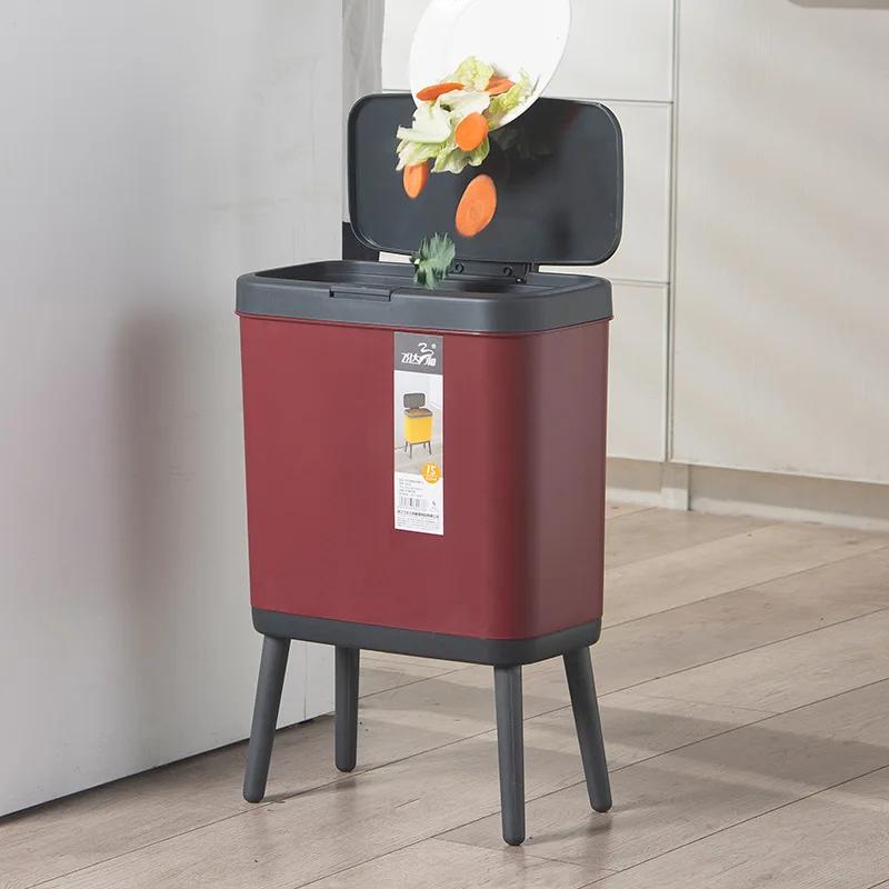15L Creative Trash Can - High-Foot with Lid, Large-Capacity Press-Type for Kitchen & Office