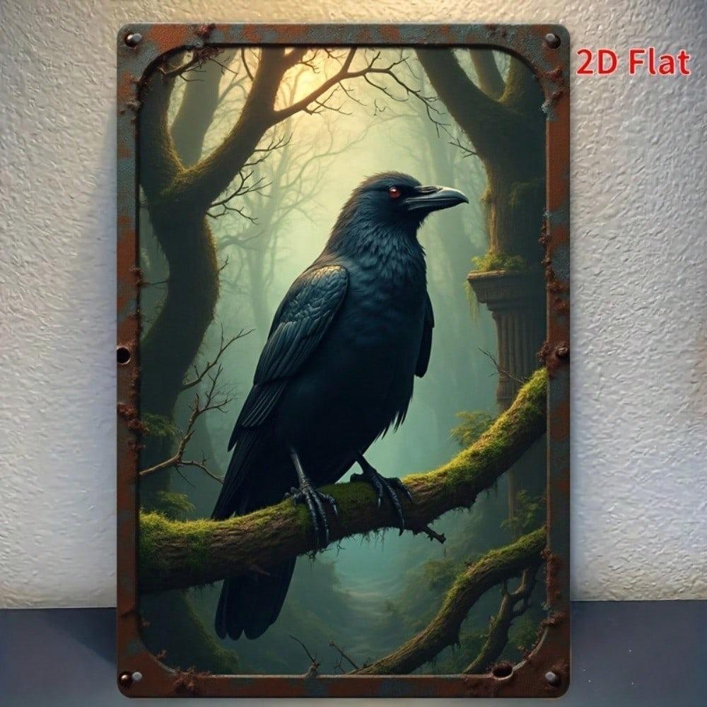 Vintage Raven Metal Wall Art 8x12 Inch Rustic Gothic Home Decor
