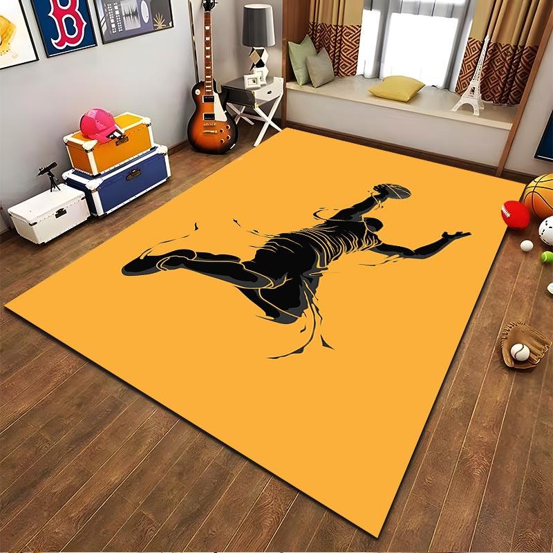 "Basketball Dunk Silhouette Print Carpet in Black and Yellow Design" Suitable for use as an anti-slip for living room bedroom sofas