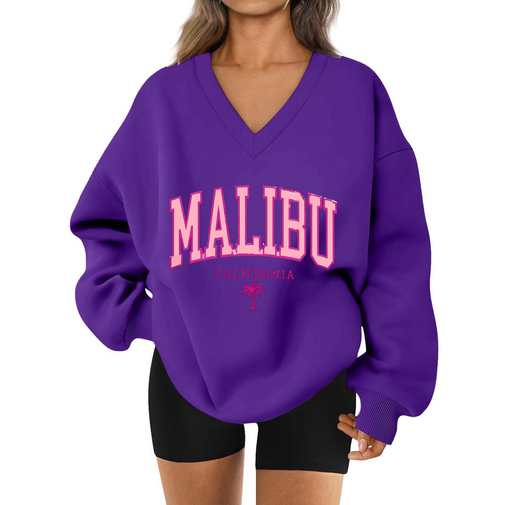 Damen Locker Und Bequemes Buchstaben V-Ausschnitt Sportbekleidung Langarm Sweatshirt Tägliche Passende Kleidung