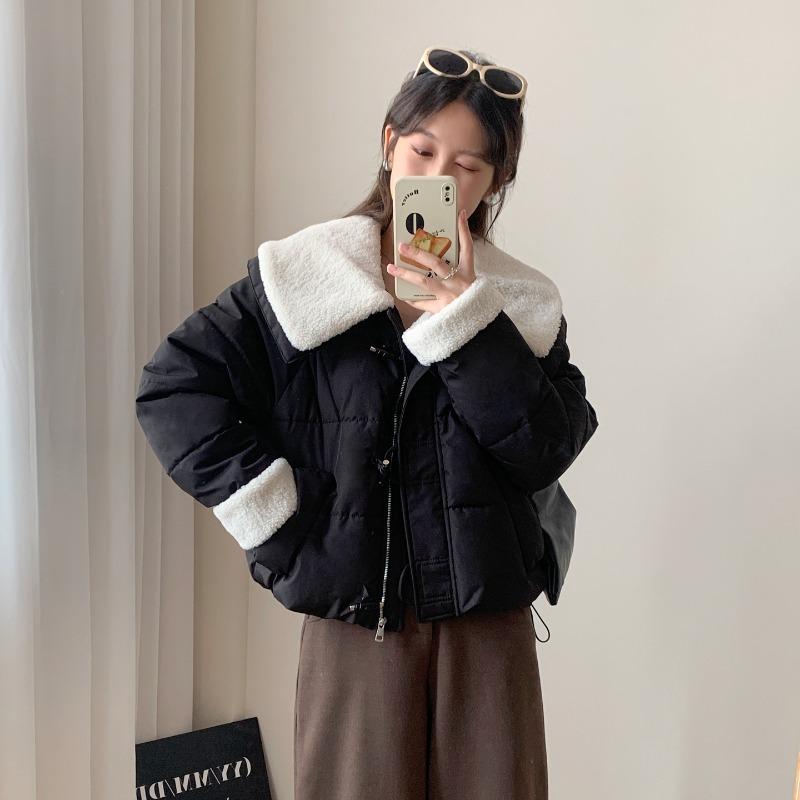 Lapel Horn Buckle Short Cotton Clothes Women's Autumn New Loose Small Bread Clothes Jacket