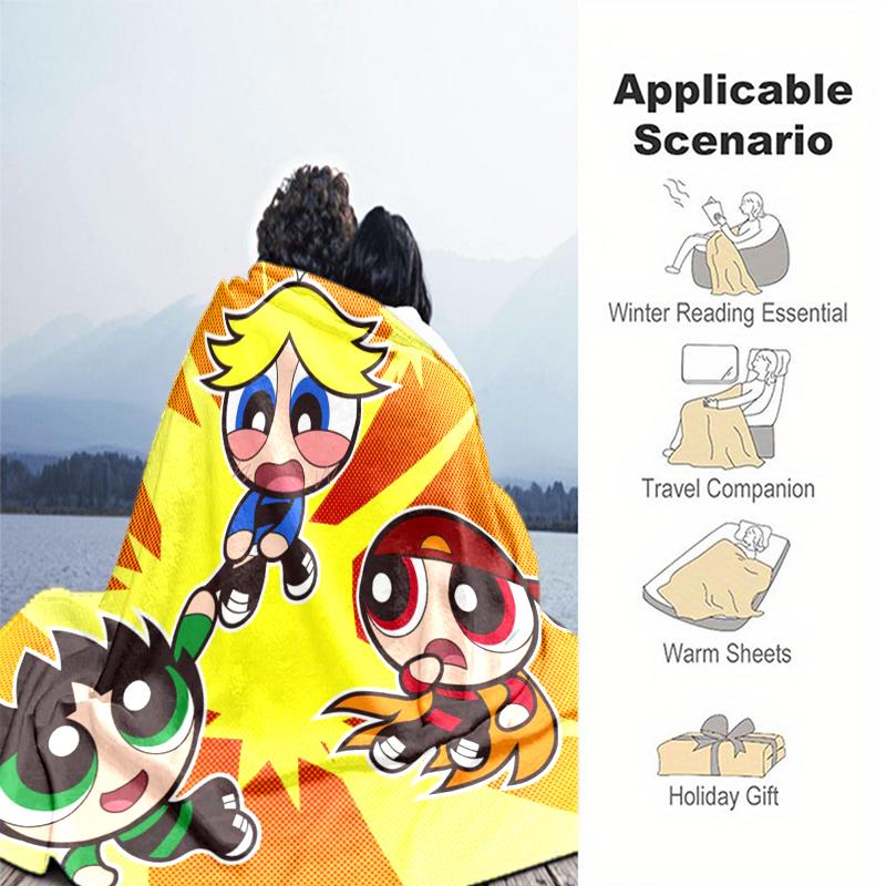 1PC The Powerpuff Girls printed blanket, all season lightweight home office outdoor nap multifunctional blanket A3