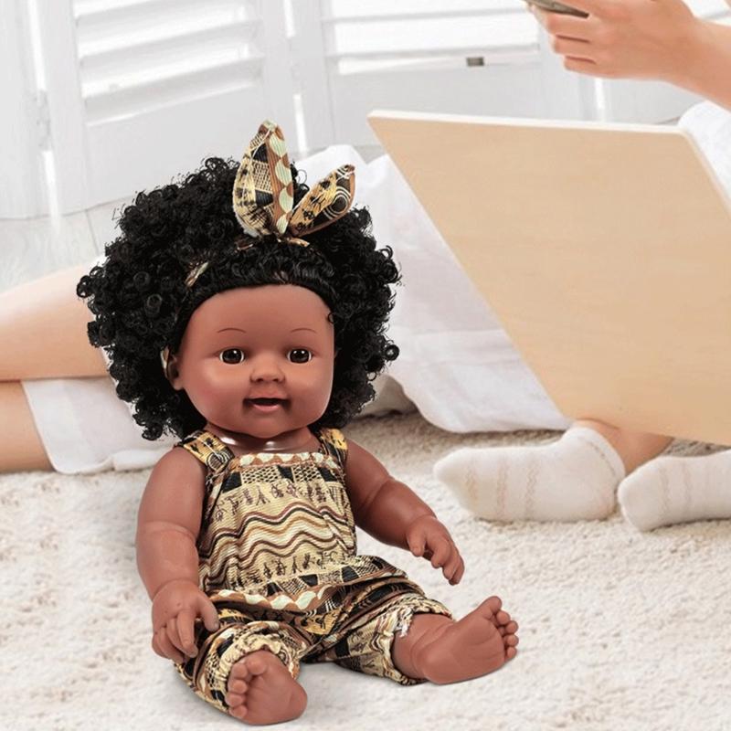 12inch Black Baby Doll Life Like Reborns Toy Toddler Girl African Doll with Outfit Role Playing Reborns Toy Kids Gift