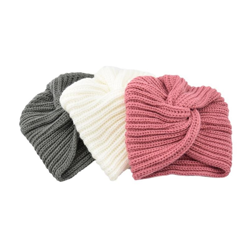 1Pc Women Headwear Head Wrap Hair Loss Turban Solid Color Knitted Cap Polyester
