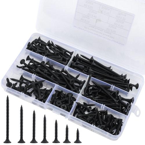 TAORAYO Black Cross Recessed Countersunk Wood Screws, 220 Pieces, 7 Sizes (3.5mm X 16mm/20mm/25mm/30mm/35mm/40mm/50mm), Self-Tapping Screws, Truss Hea