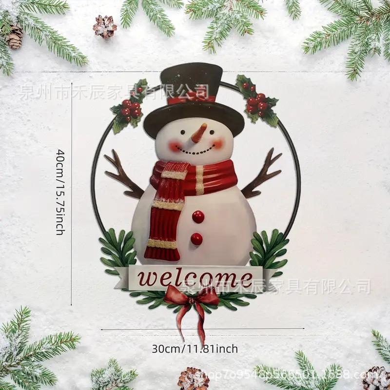 Christmas Snowman Home Decoration Hanging Ornament Metal Wall Art Seasonal Holiday Indoor Outdoor Festive Welcome Sign