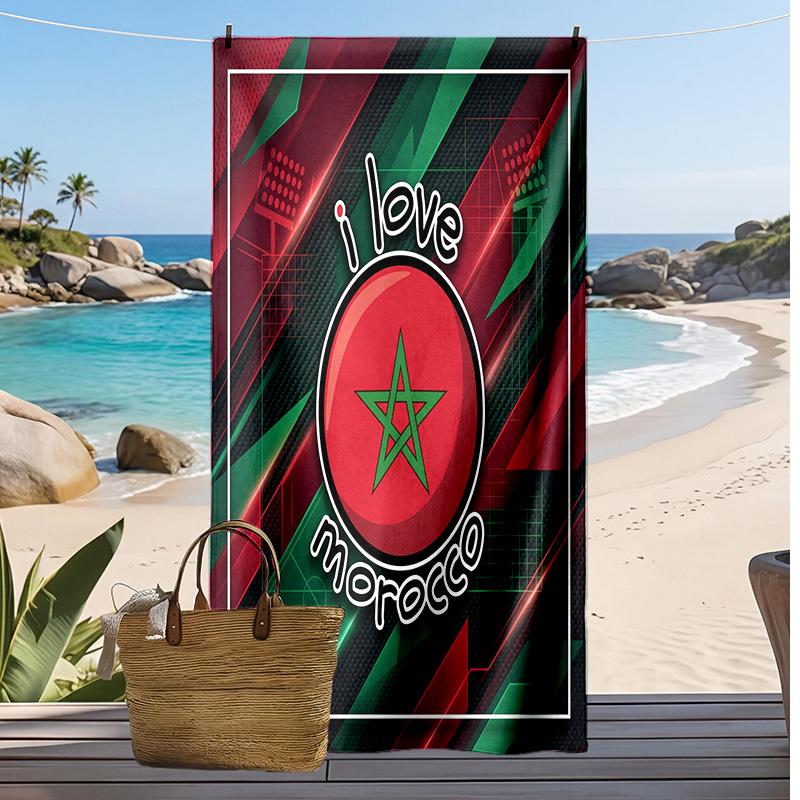 Morocco Football Print Beach Towel Quick Dry Super Absorbent Soft Bath Towel for Swimming Beach Travel Fan Souvenir Gift