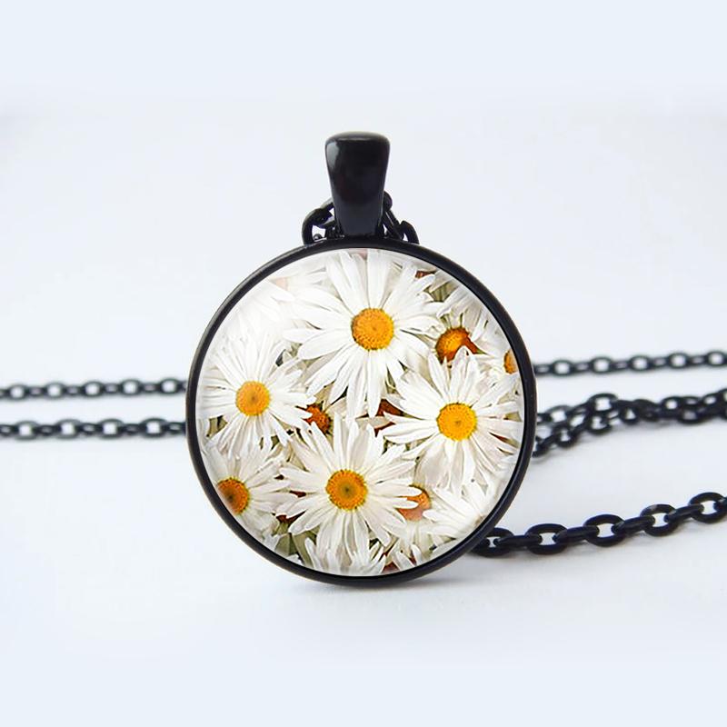 

Цветочное стеклянное ожерелье с кабошоном, кулон, ювелирные изделия, лотос, персик, роза, подсолнечник, тюльпан, ожерелье, ювелирные изделия