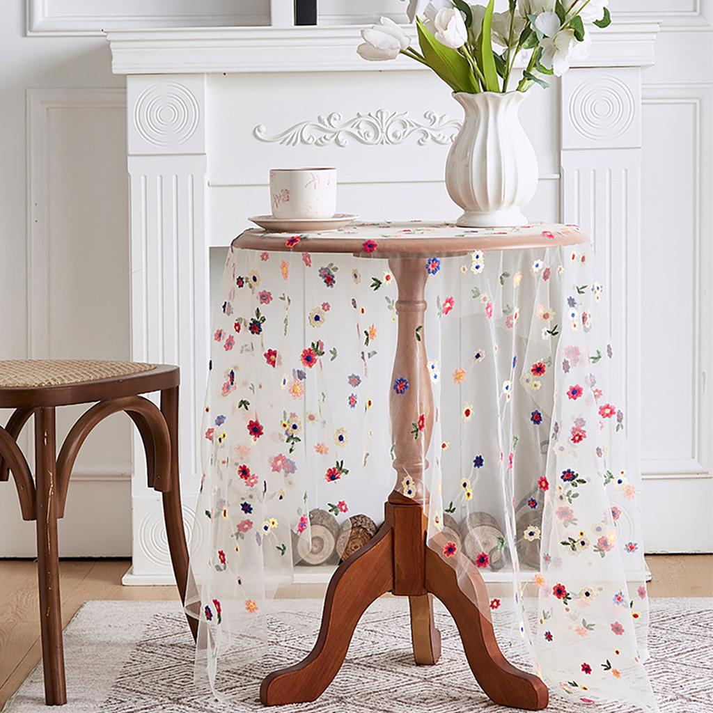 Yousheng Transparent Dining Table Mat Thin Visible Mesh Colorful Flower Embroidery Round Table Protector Decorative Table Cloth for Party Decoration