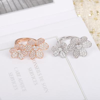 Hot Sale Famous Brand Party Luxury Jewelry For Women Anniversary Gifts Zicons Rose Gold Color Double Flowers Adjustable Rings