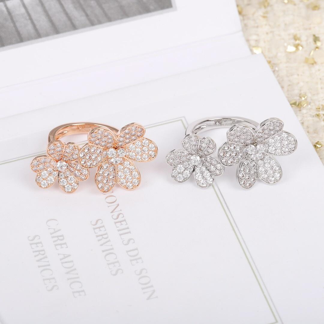 

Горячая Распродажа Известный Бренд Вечеринка Роскошные Украшения Для Женщин Подарки на Юбилей Цирконы Цвет Розового Золота Двойные Цветы Регулируемые Кольца ярко-розовый