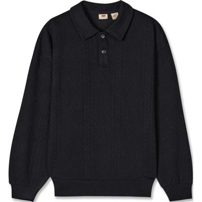 Sweat-shirt à col polo brodé du logo Levis, motif tricoté, coupe ample, manches longues, pour homme, noir 002HF-0001