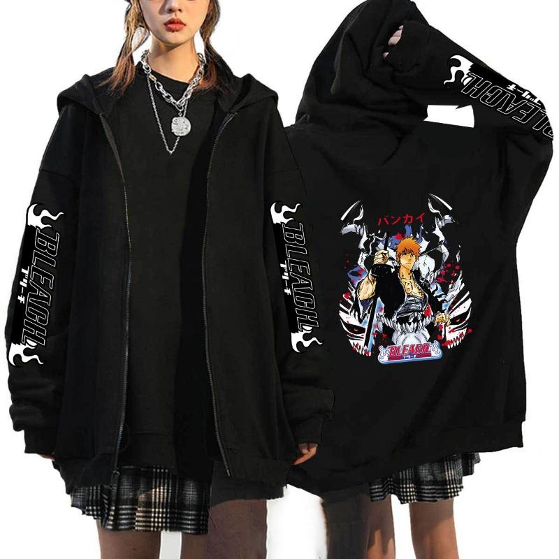 Japonské Anime Bleach Kurosaki Ichigo Potlačená Mikina s Kapucňou Pánska Dámska So Zipsom Ležérna Voľná Mikina Harajuku Unisex Bunda na Zips