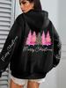 Women's Casual Hoodie - Pink Cross Christmas Tree Design for Autumn/Winter 