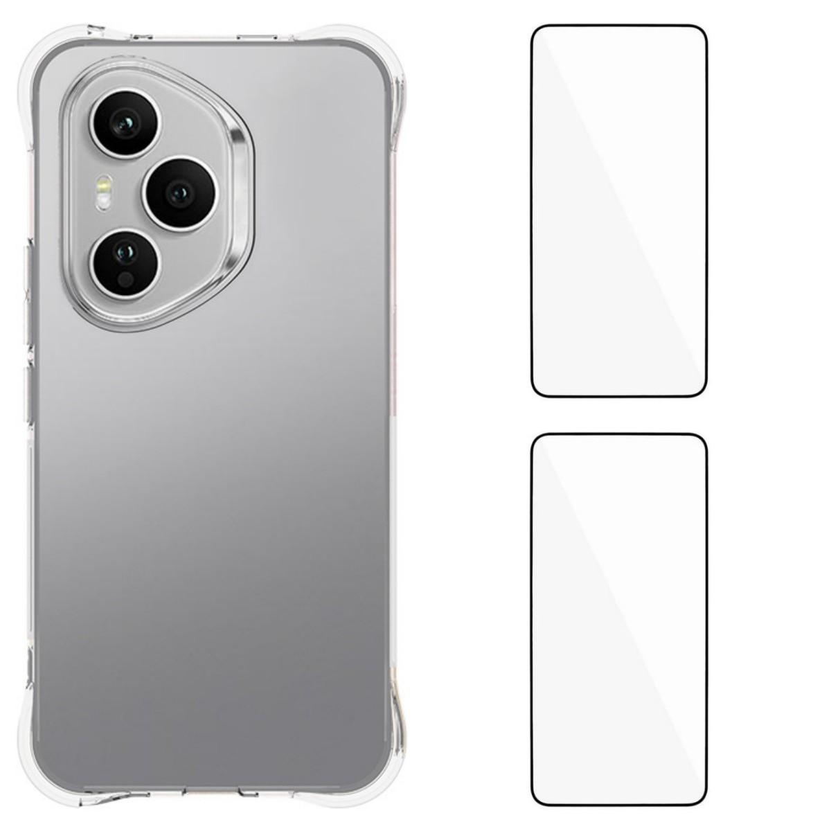 

Для Honor 400 Pro 5G (Глобальный) TPU чехол WANLONFENG WL2 Series 2.0мм чехол для телефона с 2 шт. защитных пленок из закаленного стекла Transparent