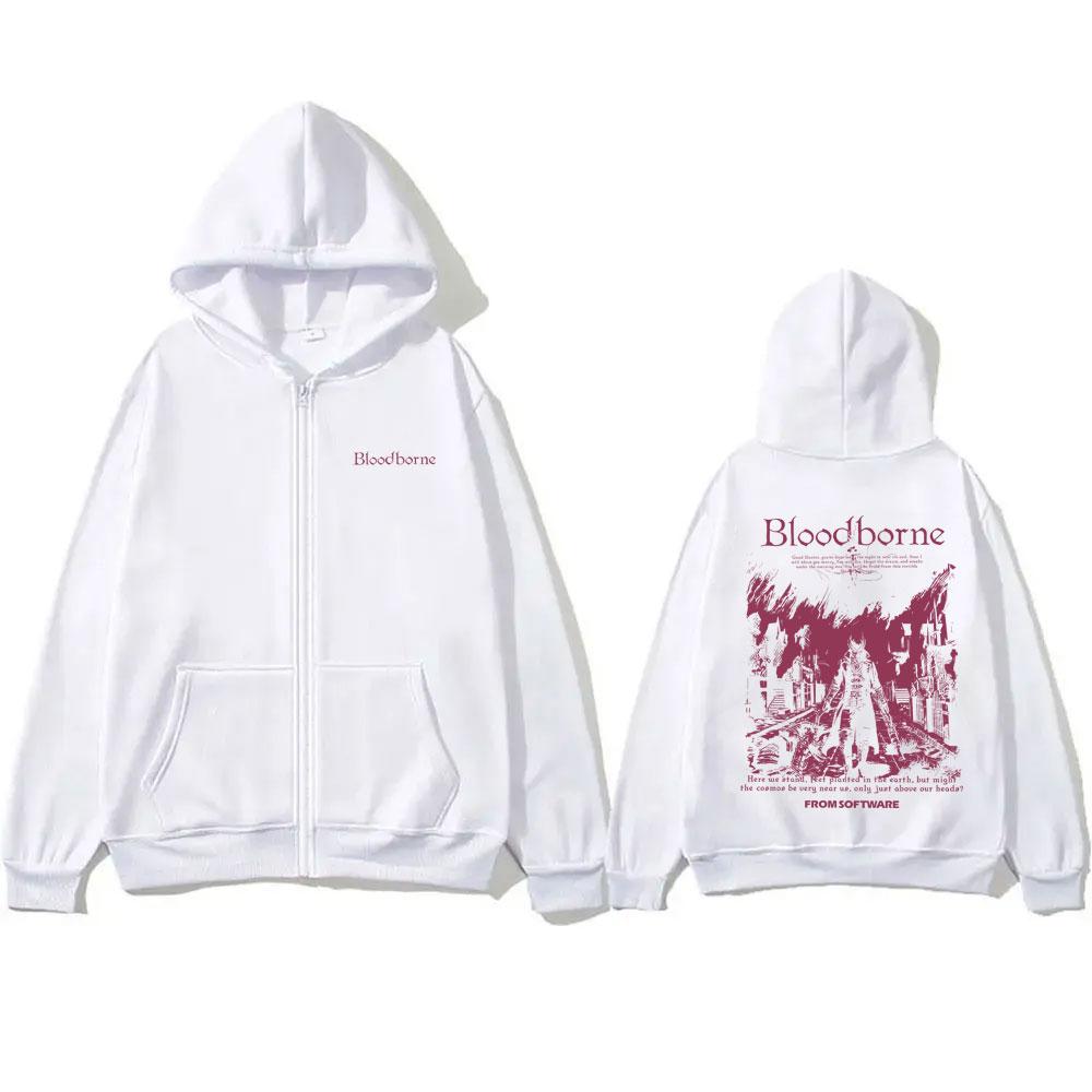 Game Bloodborne Fear The Old Blood Graphic Zipper Hoodie Horror Hunter Zip Up Jacket Men Women Vintage Oversized Zip Up Hoodies