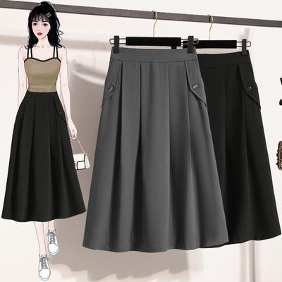 DIMANAF 2025 Primavera Faldas Nuevas para Mujer Talla Grande Suelta Cintura Alta Vintage Elástica Plisada Elegante Faldas Largas Sólidas