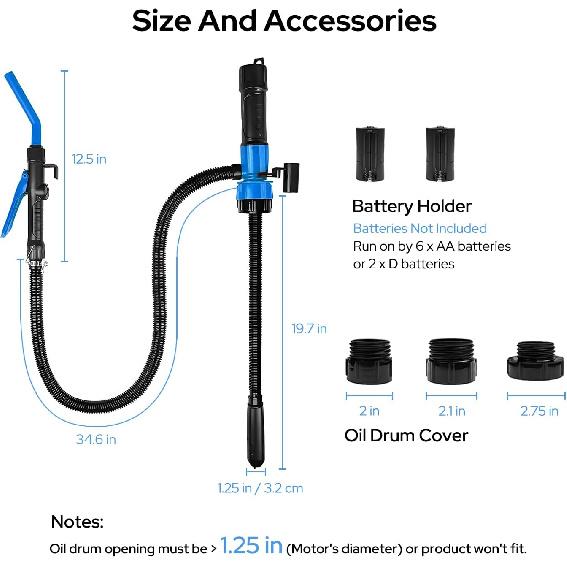 Portable Transfer Pump Battery Operated For Gas, Fuel, Diesel, Water, Gas Siphon Pump For Gasoline 2.4 GPM Flow With 3 Adapters For Cars,