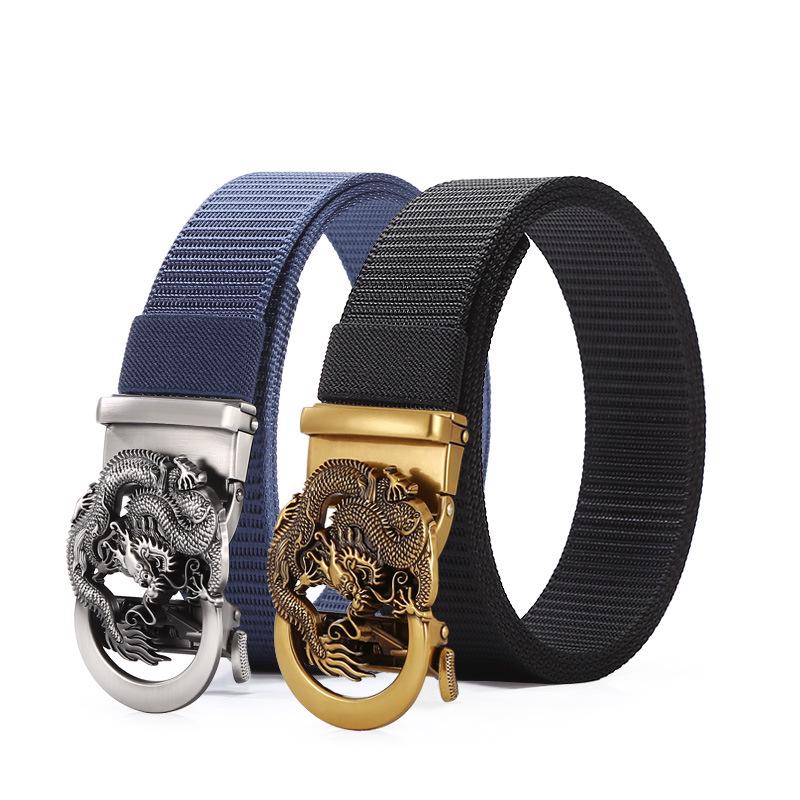 Men's Nylon Outdoor Sports Belt with Bronze and Automatic Alloy Buckles