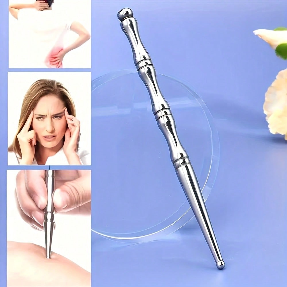 Stainless Steel Dual-Head Massage Stick, Suitable for Eye, Face, Foot, Arm, Back, Neck - Full-Body Relaxation Acupressure Tool
