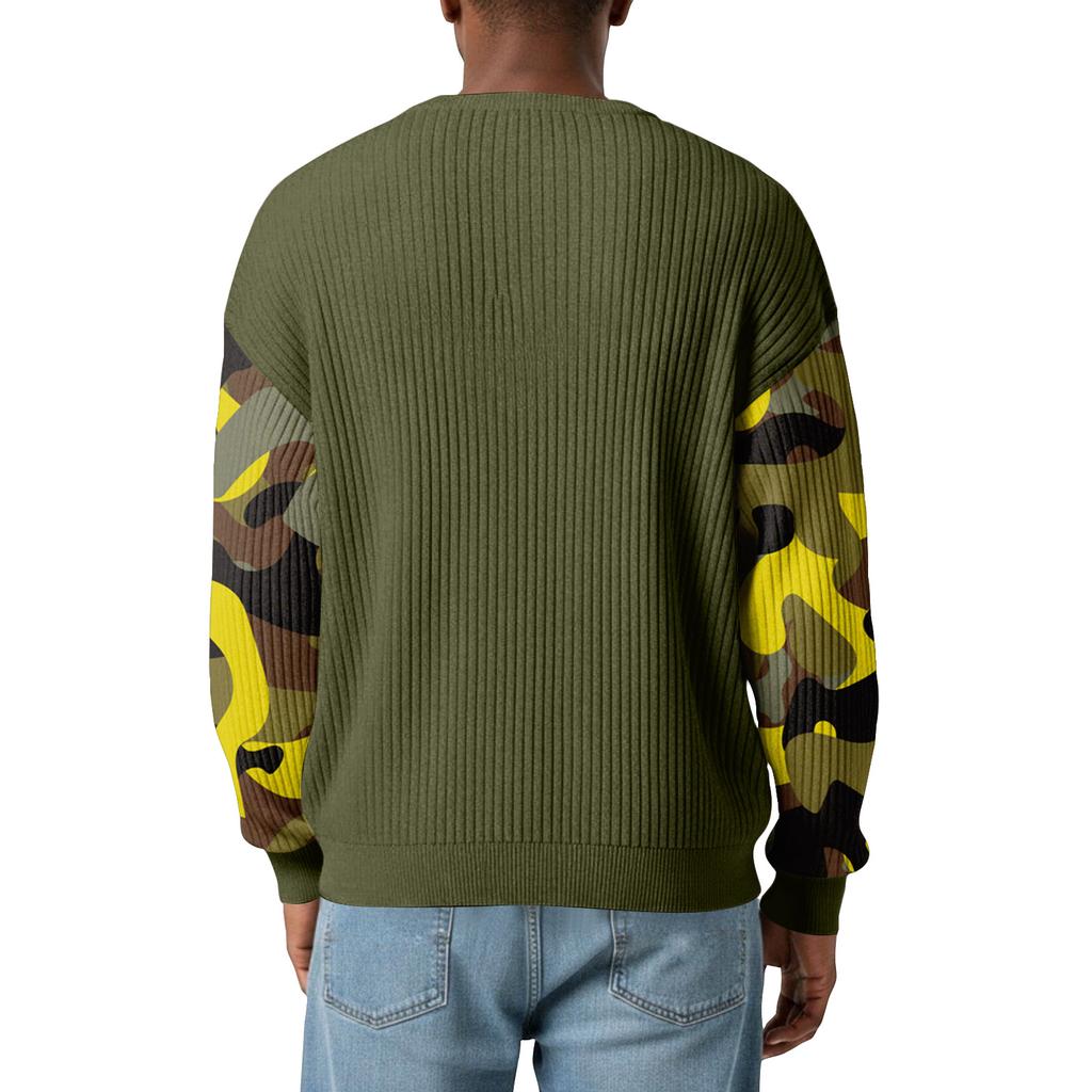 Herren Camouflage Stilvolles V-Ausschnitt Geripptes Strukturiertes Langarm-T-Shirt