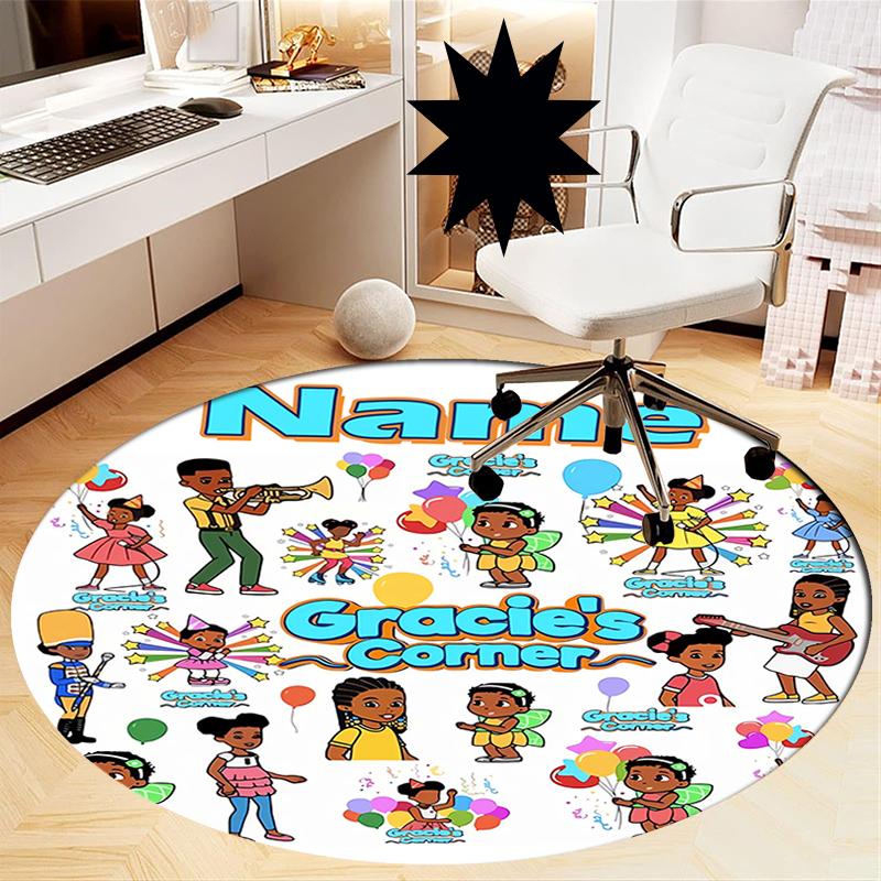 Custom Name Gracie's Corner Printed Round Rug Carpet Chair Rug Area Rug Entryway Doormats,for Office Chair Living Room Bedroom Kitchen Room.