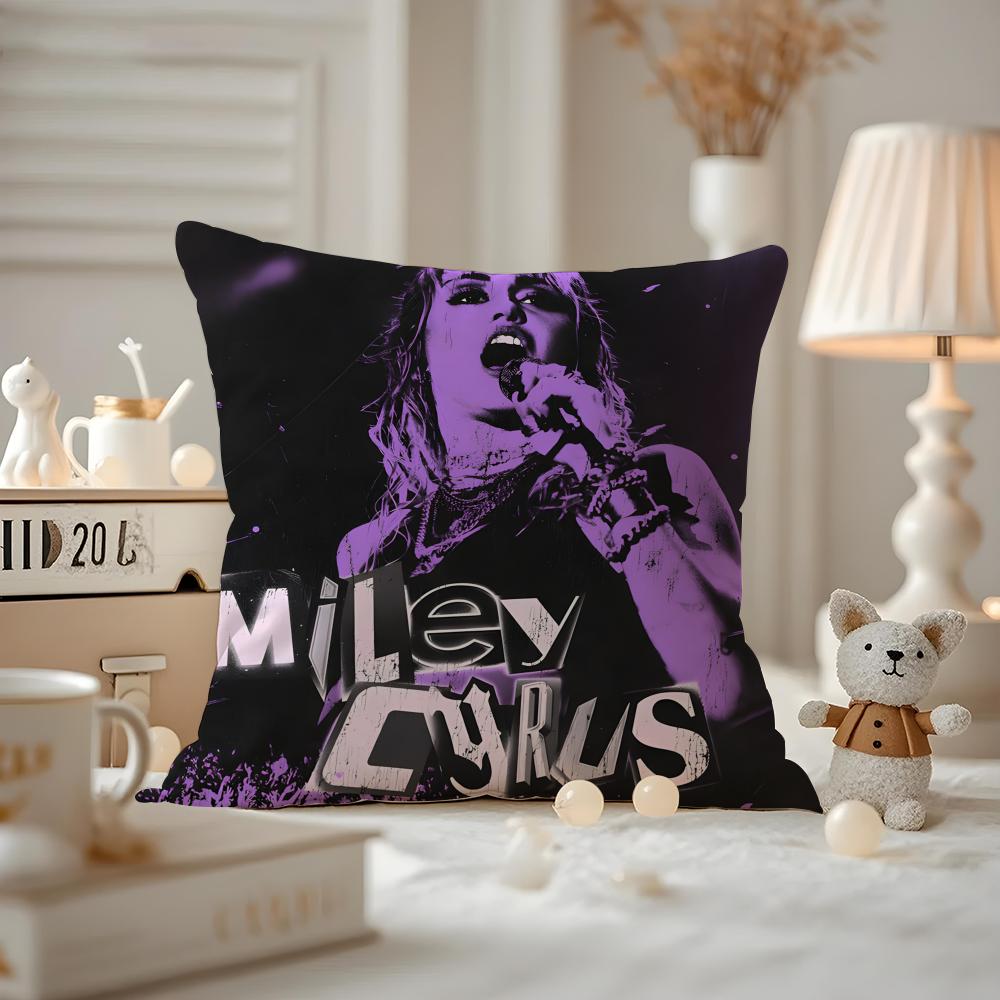 Cushion Cover Anti-dustmite Pillowcase Invisible Zipper Silky Short Plush Sofa Cushion Cover Miley Cyrus Singer