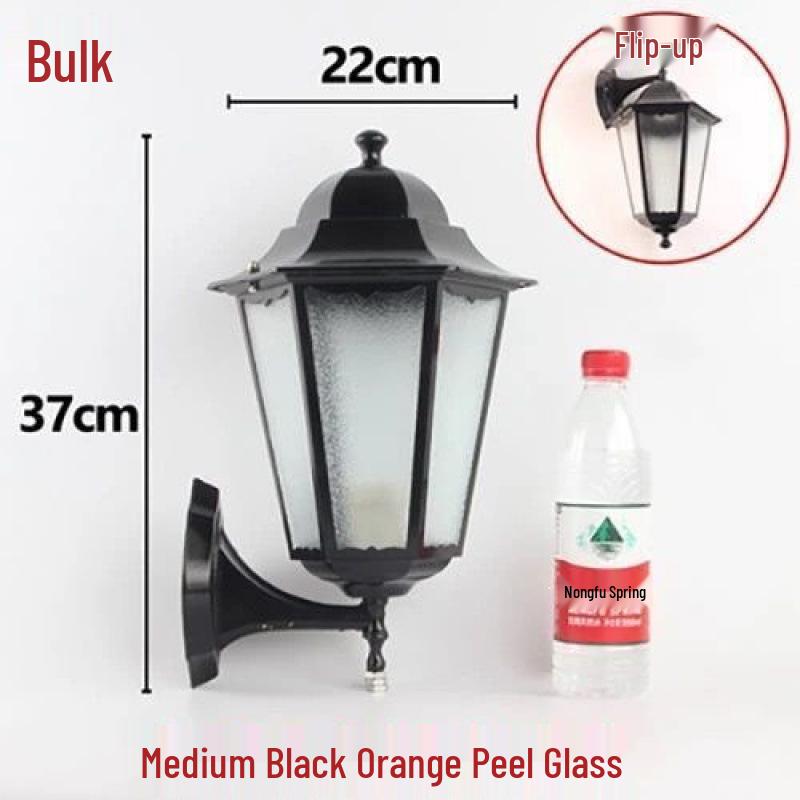 European Retro Hexagonal Outdoor LED Wall Lamp, Waterproof, Antique Bronze/Black Finish for Balcony Decoration.
