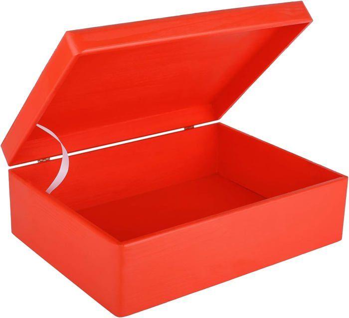 Wooden Storage Box - CREATIVE DECO - Red - 40 X 30 X 14 Cm - With Lid - Indoor/Outdoor