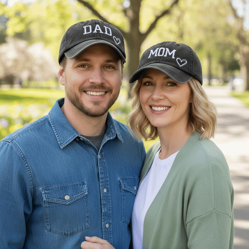 Vintage DAD MOM Love Printed Baseball Cap Washed Cotton Adjustable Couple Cap Sunscreen Hats For Man Women