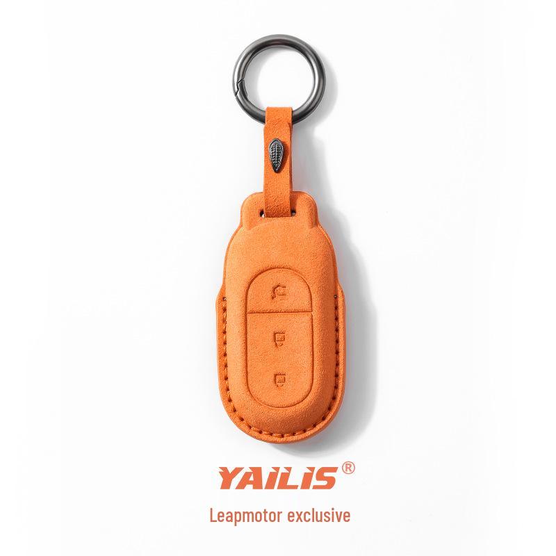 Leapmotor C11/T03/C01 Suede Car Key Case with Keychain Pendant