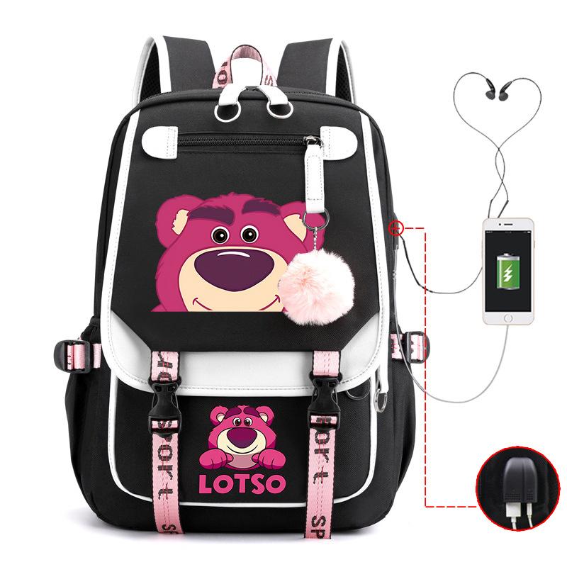 Mengmeng Xiaoqing Strawberry Bear Printing College Style Campus Primary School Student School Bag Lightweight And Large Capacity