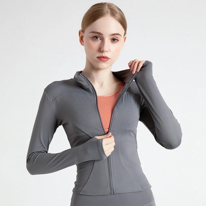 Long Sleeved Women Jacket Quick DryingTight Yoga Suit For Slimming Fitness Running Yoga Sports Zipper Stand Collar Casual Jacket
