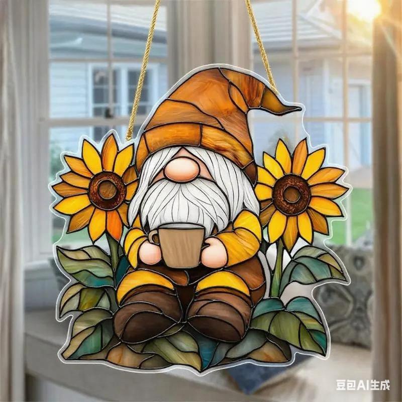 

1PCS Sunflower Dwarf Pendant with Sunflower Accents. Outdoor Garden Decoration, Unique Home Decor, Garden, Sunshine Decoration 19.5*20cm