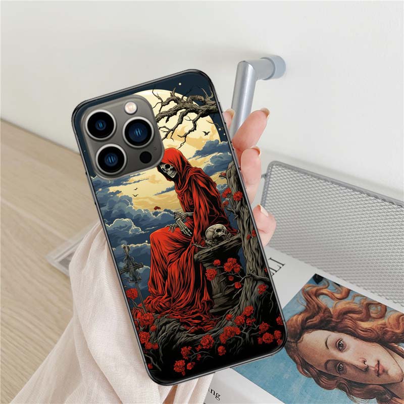 Grim Reaper Skull Skeleton Phone Case For Iphone 17 Air 16 15 Pro Max 14 Plus 16E Coque 13 Pro 12 Mini 11 Clear Cover Silicone C