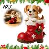 Cute Puppy Christmas Ornaments In Santa Boot Resin Figurine, Dog Holiday Tabletop Decor with Decorative Shelf Sitters Bow Bell Holly, Festive