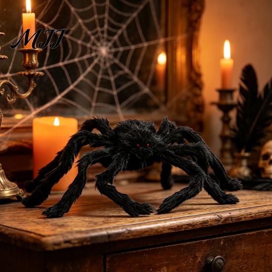 Window Door Hanging Web Halloween Giant Spider Decorations, Large Fake Furry Decorations for Outdoor, Indoor, Yard, Home, Haunted House Decor