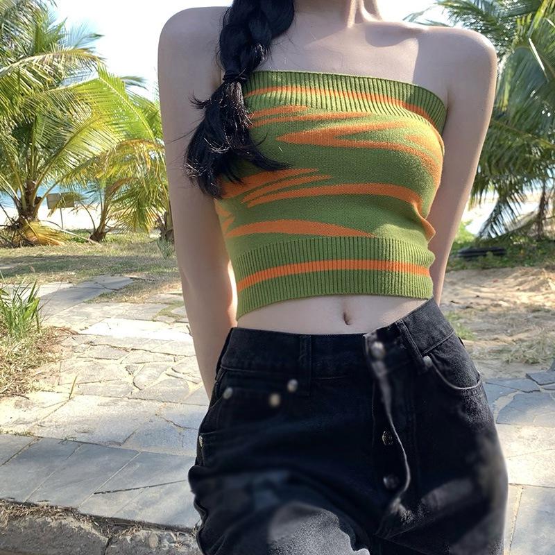 

Женский топ-труба, сексуальный трикотажный топ-майка в рубчик с полосатым узором