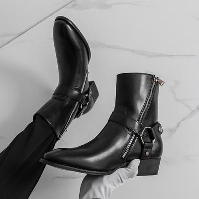 Fashion Autumn Fashion Brand Men Breathable Outdoor Cowboy Boots Classic Black Men Comfortable Side Zipper Pointed High Top Leather Shoe