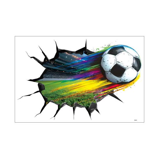 3D Soccer Wall Stickers, Self-Adhesive Soccer Ball Wallpaper Poster, Sports Ball Breakthrough Wall Decals for Boys Bedroom Playroom