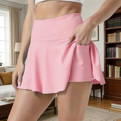 Yoga-Rock mit hoher Taille, einfarbig, für Damen, Sportrock mit Innenhose, dehnbarer, weicher Stoff, Taschen-Design, Tennisrock