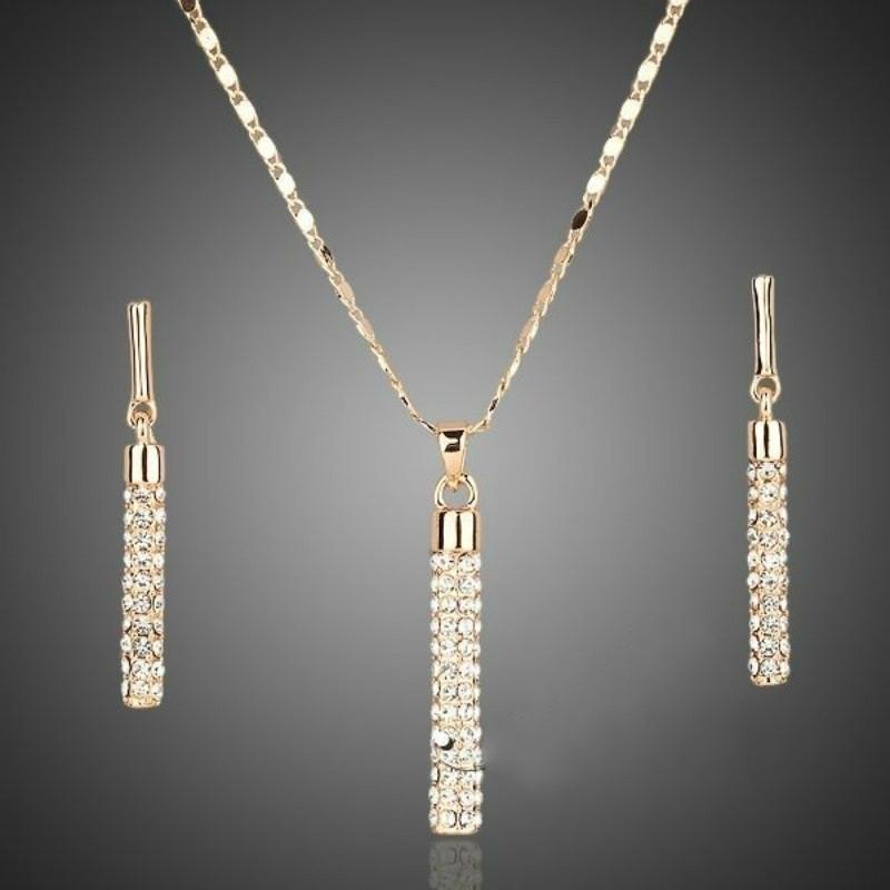 Elegant Stylish Alloy Cylinder Pendant Necklace And Earring Set For Men And Women золотой