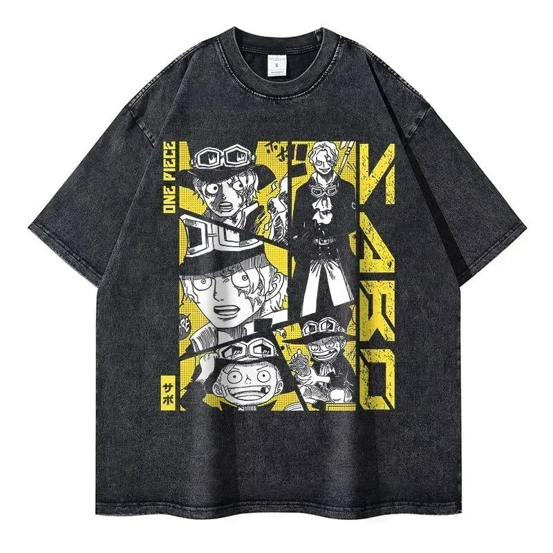 2026 Roronoa Zoro T-shirts Vintage Washed Anime One P-Piece T-shirt Streetwear Oversized L-Luffy Manga Tops Tees Cotton Y2K