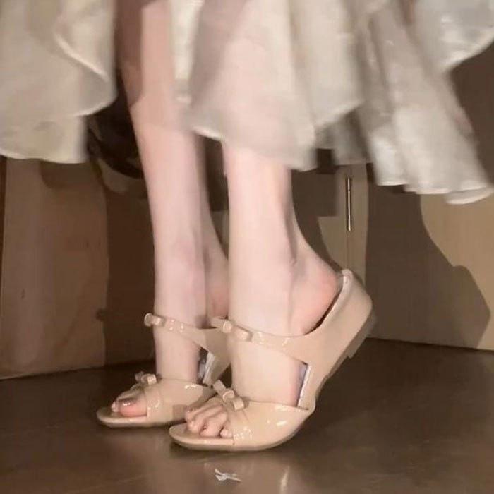 Height Increase 5cm Bow Word with Open Toe Cool Slippers Women's 25 Summer New Idyllic Floral Broken Heel Sandals