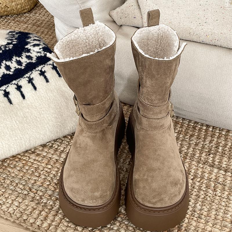 

Winter Platform Thick Bottom Women Fur Snow Boots Outdoor Comfort Keep Warm Shoes Ladies Belt Buckle Short Botas Para Mujer 35