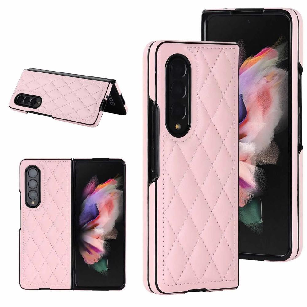 Samsung Galaxy Z Fold 7 6 5 4 3 5G Diamond Grid Pattern Leather Anti Fall Protective Hard Cover Fold7 Luxury Flip Phone Case