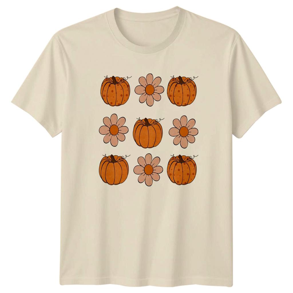 Retro Pumpkin Daisy Pattern Unisexs TShirt Fall Thanksgiving Gift For Her