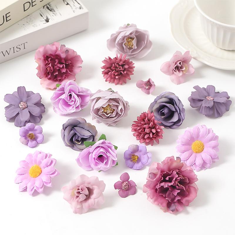 

20Pcs Mini Silk Artificial Flowers Fake Rose Daisy Flower Heads Autumn Decoration for Home Room Wedding Wreath Accessories Gifts