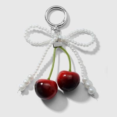 Phone Charms Ribbon Bow Keychain Mesh Pearl Bow Pendant Creative Heart Phone Chains  Couple Kids