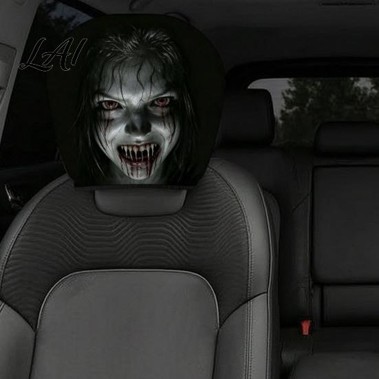 Soft Polyester Headrest Slipcovers 2Pcs Halloween Car Covers Creepy Ghost Face Seat Customized Auto Interior Styling Protector Breathable Decor for